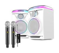 Fenton Track 2.0 Complete Karaoke System with Wired & Wireless Microphones, Bluetooth Party Speakers, LED Lights, TV Connectivity - White
