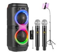 Fenton Track210 Portable Karaoke Machine with Bluetooth Party Speaker, Two Wireless Microphones, Tablet Holder & LED Party Lighting, Complete Home Karaoke Setup for Parties and Karaoke Nights