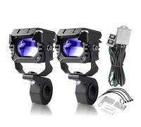 Fentty Motorcycle Spotlights 100W Motorcycle LED Spotlight Fog Light Projector Driving Lamp Blue Demon Eye Hi-Lo Beam Moto Led Headlight Lens Motorcycle Headlight(2x B Wire Switch)