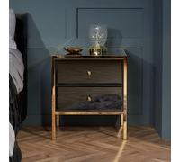 Fenwick Bedside Cabinet - 2 Drawer - Black Glass - Gold Trim
