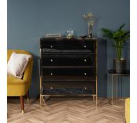 Fenwick Chest - 4 Drawer - Black Glass - Gold Trim