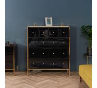 Fenwick Chest - Multi Drawer - Black Glass - Gold Trim