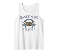 Fenwick Island Delaware Crab Since 1953 Navy Blue Letters Tank Top