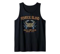 Fenwick Island Delaware Crab Town Since 1953 Orange Letters Tank Top