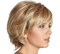 Fenxing Short Layered Fluffy Wavy Full Synthetic Wig Blonde