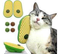 FENXIXIONE 2 Pcs Cat Self Groomer That Stick on Wall Soft Massager Brush and Catnip Toy Ball Face Scratchers Cat Rubbing Post (Yellow)