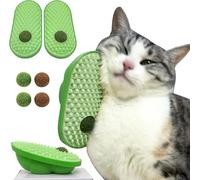 FENXIXIONE 2 Pcs Cat Self Groomer That Stick on Wall Soft Massager Brush and Catnip Toy Ball Face Scratchers Cat Rubbing Post (Green)
