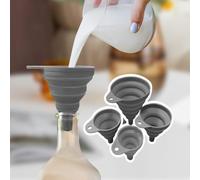 FENXIXIONE 4 Pack Kitchen Funnel Set, 2025 New Food Funnel Silicone Collapsible Funnels for Kitchen, Upgrade Funnels for Kitchen Use Filling Bottles, Kitchen Gadgets (Gray)