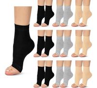 FENXIXIONE 9 Pairs Toeless Socks for Women Cotton Pedicure Socks Flip Flop Open Toe Socks Women, Black Gray Pale Yellow, One Size