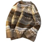 FENXIXIONE Grandpa Sweater Knit Sweater Vintage Sweater Aesthetic Striped Sweater Y2k Sweater Grunge Fall Sweater (Khaki,XL)