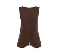 FENXIXIONE Long Linen Waistcoat Vest for Women Summer Casual High Neck Button Down Sleeveless Tops with Pocket