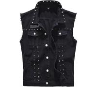 FENXIXIONE Mens Rock Denim Vest Jacket - Vintage Sleeveless Casual Jean Vest Metal Rivets Moto Biker Vests (M,Black)