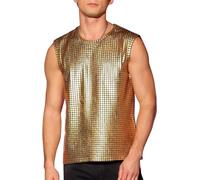FENXIXIONE Men's Sequin Tank Top Sparkly Sleeveless T Shirt Party Top (L,Golden)