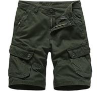 FENXIXIONE Mens Shorts 5 Inch Inseam Big and Tall Cotton Buckle Zipper Multi Pocket Cargo Short Fashion Outddor Work (Green,32)
