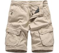 FENXIXIONE Mens Shorts 5 Inch Inseam Big and Tall Cotton Buckle Zipper Multi Pocket Cargo Short Fashion Outddor Work (Beige,34)
