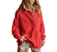 FENXIXIONE Oversized Sweatshirt for Women Casual Button Henley Neck Pullover Long Sleeve Tops 2025 Fall Fashion Clothes Outfits (Red-a,XL)
