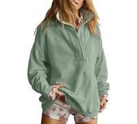 FENXIXIONE Oversized Sweatshirt for Women Casual Button Henley Neck Pullover Long Sleeve Tops 2025 Fall Fashion Clothes Outfits (Green,XXL)