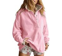 FENXIXIONE Oversized Sweatshirt for Women Casual Button Henley Neck Pullover Long Sleeve Tops 2025 Fall Fashion Clothes Outfits (Pink,XL)