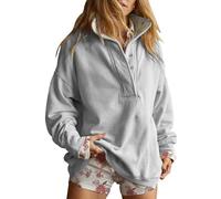 FENXIXIONE Oversized Sweatshirt for Women Casual Button Henley Neck Pullover Long Sleeve Tops 2025 Fall Fashion Clothes Outfits (Grey-b,M)