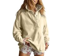 FENXIXIONE Oversized Sweatshirt for Women Casual Button Henley Neck Pullover Long Sleeve Tops 2025 Fall Fashion Clothes Outfits (Beige,XXL)