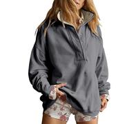 FENXIXIONE Oversized Sweatshirt for Women Casual Button Henley Neck Pullover Long Sleeve Tops 2025 Fall Fashion Clothes Outfits (Grey-a,L)