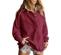 FENXIXIONE Oversized Sweatshirt for Women Casual Button Henley Neck Pullover Long Sleeve Tops 2025 Fall Fashion Clothes Outfits (Red-b,S)