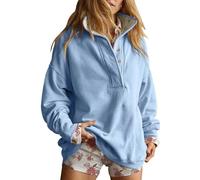 FENXIXIONE Oversized Sweatshirt for Women Casual Button Henley Neck Pullover Long Sleeve Tops 2025 Fall Fashion Clothes Outfits (Blue,S)