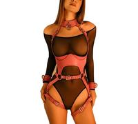 FENXIXIONE Pink Leather Full Body Chain Chest Harness Lingerie Punk Waist Leg Garter Belt Vest Corset Accessories for Women Girls (Pink)
