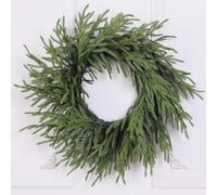FENXIXIONE Real Touch Norfolk Pine Wreath - 24" Artificial Christmas Wreath Faux Pine Green Wreath for Front Door, Wall, Windows, Xmas Decoration (Green)