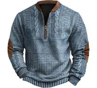 FENXIXIONE Western Sweatshirts for Men Quarter Zip Vintage Knit Pullover Casual Fall Warm Long Sleeve Stand Collar Sweatshirt (XXL,#1)