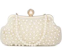FENXIXIONE Women Pearl Clutch Handbags - White Crystal Beaded Evening Purse Bridal Clutch for Cocktail Party Wedding (Ivory White)