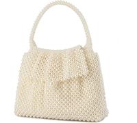 FENXIXIONE Women Pearl Clutch Handbags - White Crystal Beaded Evening Purse Bridal Clutch for Cocktail Party Wedding (Cream White)