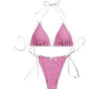 FENXIXIONE Women's 2 Piece Print Bow Front High Waisted Bikini Halter Tie Sexy Halter Y2K Bikini Sets Triangle Beachwear Swimsuit Bathing Suit (Pink,M)