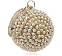 FENXIXIONE Womens Ball Shape Evening Bag Elegant Vintage Evening Handbag Artificial Pearl Hand Bags (Golden)
