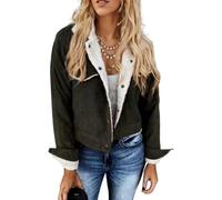 FENXIXIONE Womens Corduroy Sherpa Fleece Lined Cropped Jacket Fall Winter Warm Fashion Casual Button Down Coats Tops 2024 (Green,M)