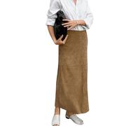 FENXIXIONE Womens Faux Suede Maxi Skirt, Elegant High Waisted A-Line Skirts, Fall Winter Regular Fit Pencil Long Skirt (L)