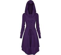 FENXIXIONE Womens Hooded Robe Cosplay Halloween Vintage Medieval Cloak Renaissance Vintage High Low Pullover Fashion Costumes (S,Purple)