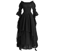 FENXIXIONE Women's Lace Flared Sleeves Vintage Gothic Witch Dress Medieval Renaissance Costume Victorian Dress (Black,M)