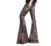 FENXIXIONE Womens Sequin Pants High Waisted Sparkle Bell Bottoms Trousers Glitter Wide Leg Flare Pants (XL,Gold)