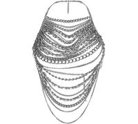 FENXIXIONE Women's Sexy Festival Halter Top Jewelry Accessories - Silver Metal Chain Harness Adjustable Layered Chain Backless Bra for Party Rave (Silver)