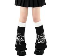 FENXIXIONE Y2k Goth Leg Warmers for Women - Harajuku Kawaii Fuzzy Long Leg Warmers in Black Spider Web Pattern - One Size