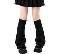 FENXIXIONE Y2k Goth Leg Warmers for Women - Harajuku Kawaii Fuzzy Long Leg Warmers (One Size, B Black Flared)