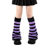 FENXIXIONE Y2k Goth Leg Warmers for Women Harajuku Kawaii Leg Warmers Fuzzy Long Warmer Leg Warmers (One Size,B Black & Purple Stripes Flared)