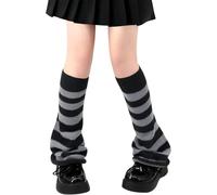 FENXIXIONE Y2k Goth Leg Warmers for Women - Harajuku Kawaii Fuzzy Long Warmers (One Size, B Black & Gray Stripes Flared)