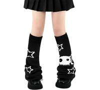 FENXIXIONE Y2k Goth Leg Warmers for Women - Harajuku Kawaii Fuzzy Long Warmers (One Size, Black Skull Star Flared)