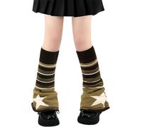 FENXIXIONE Y2k Goth Leg Warmers for Women - Harajuku Kawaii Fuzzy Long Warmers (One Size, Brown Stripes Star Flared)