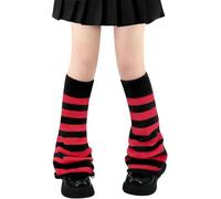 FENXIXIONE Y2k Goth Leg Warmers for Women Harajuku Kawaii Leg Warmers Fuzzy Long Warmer Leg Warmers (One Size,B Black & Red Stripes Flared)