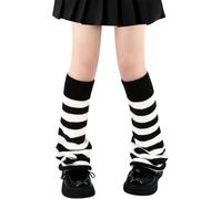 FenxiXione Y2K Goth Leg Warmers - Women's Kawaii Fuzzy Long Leg Warmers (One Size, Black & White Stripes Flared)