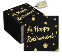 Fenyor7i Retirement Party Decoration for Men Women - Happy Retirement Decorations Cocktail Napkins Black 50 Pack,4.9''x 4.9'' Folded, Happy Retirement!