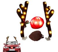 Fenytay Christmas Car Reindeer Antlers And Red Nose Set, Christmas Car Magnets Reindeer Decoration With LED Light, Lighted Car Reindeer Antlers For, Reindeer Nose Car Antlers With Light